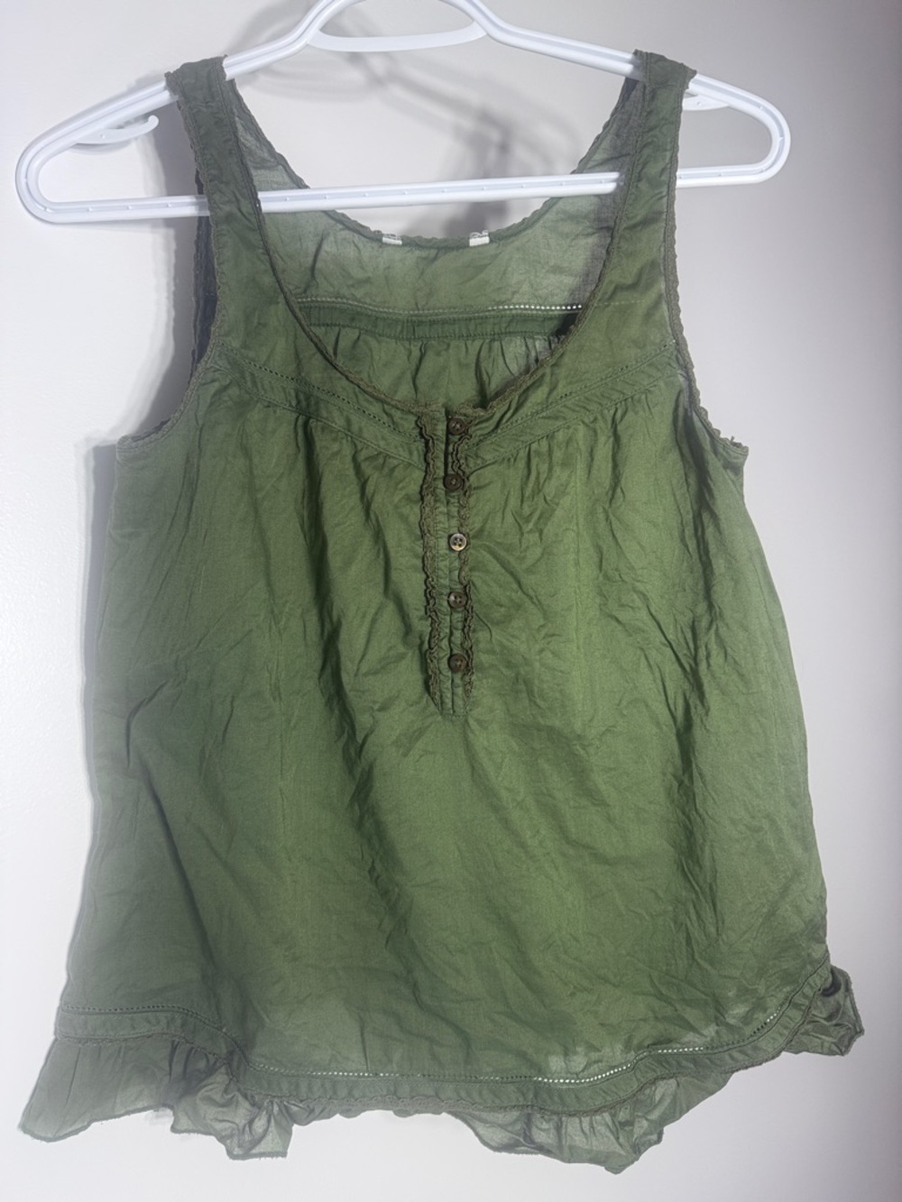 American Eagle Outfitters Olive Green Lace-Trim Sleeveless Tank Size Small